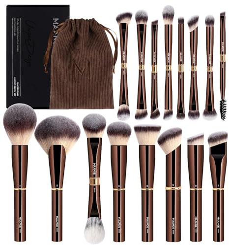 MAANGE Pinselset Make Up Pinsel Set, 16 Schminkpinsel, 25-in-16 Duo-End Make up Pinsel Für Foundation Puder Lidschatten Concealer Blush, Kaffee Gold