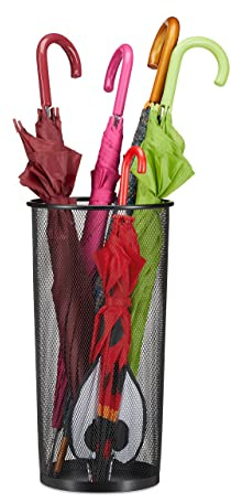 Relaxdays Schirmständer Metall, runder Schirmhalter aus Korbgeflecht, Stockhalter universal, 26cm Ø, 50cm hoch, schwarz