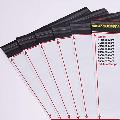 logei® 100St Plastik Versandtaschen Versandtüten Folienversandtaschen Versandbeutel Warenbeutel aus Plastik für Kleidung und Textilien selbstklebend, undurchsichtig (35cm x 45cm+5cm)