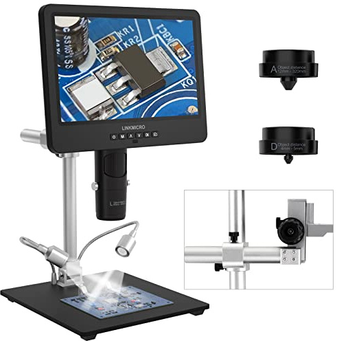 LINKMICRO LM249MS 3 Linsen Digital Mikroskop HDMI mit 10 Bildschirm 2000X UHD 2160P 3D LCD digital mikroskop löten mit 13 Metallständer für Erwachsene PCB Reparatur SMD, USB Münzmikrosk