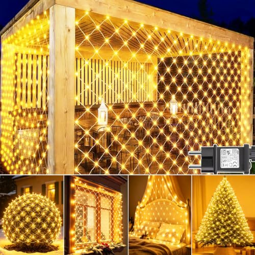 yowin Lichternetz Außen 3x2m 200 LED Weihnachtsbeleuchtung mit Stecker | Lichterkette Netz 8 Modi & Timer Netzlichter IP65 Wasserdicht für Büsche Garten Balkon Hochzeit Party Deko - Warmweiß