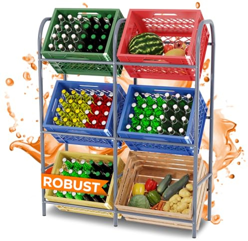 TroniTechnik® Getränkekistenregal 6 Kisten Getränkeregal Kistenregal 6 Kästen Bierkastenständer Getränkeständer Kistenständer Flaschenkastenregal aus Metall mit Wandhalterung schmal