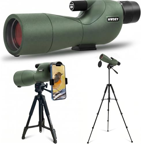 NWDEY 25-75X60 Spektiv mit 51 Zoll Stativ Spektiv für Zielschießen Jagd Vogelbeobachtung Low Light Vision Telefonadapter Tragetasche BAK4 Prisma FMC Objektiv Wasserdicht (ArmyGreen)