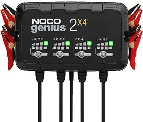 NOCO GENIUS2X4 4-Fach 4x2A 6V/12V Batterieladegerät & Erhaltungsladegerät | Lädt 4 Batterien gleichzeitig & unabhängig (4x2A) – Blei-Säure (AGM, EFB, Gel) & Lithium (LiFePO4)