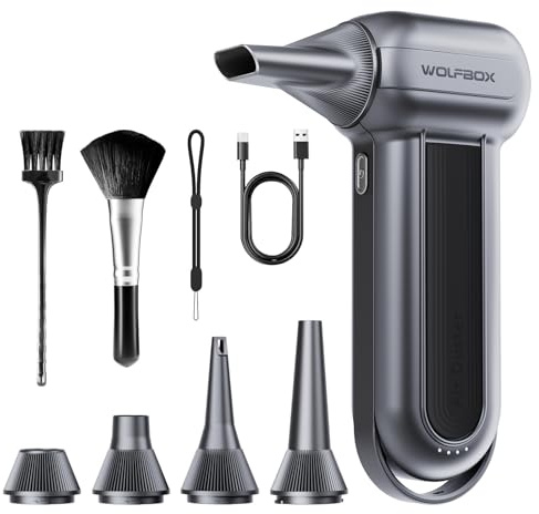 WOLFBOX MF100 Electric Air Duster-150000RPM Super Power Cordless Air Duster, wiederaufladbare Luftgebläse, 3-Gang einstellbare Mini-Gebläse, Staubgebläse für Computer, Tastatur, Outdoor, Haus und Auto