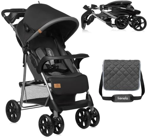 LIONELO Emma Plus Kinderwagen bis zu 15 kg, Kindersportwagen | leicht modern klein Buggy mit Liegeposition, zusammenklappbar, große Räder, großer Korb, Tasche Stone