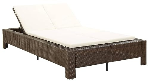 Keyroto Garten Sonnenliege 2 Personen Verstellbar Doppelliege Outdoor Liege 2 Personen Sonnenbett Outdoor Garten Relaxliege mit Auflage - Braun, 220 x 130 x 35 cm