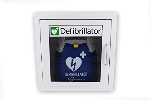 Notfallretter® Defibrillator AED Basic mit 10 Jahren Garantie Schiller Deutschland, vollautom. Schockauslösung, HLW-Unterstützung, inkl. Metallwandkasten + AED Standortwinkel, Vollausstattung, MDR