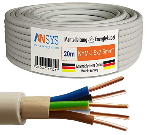 TechMech 20m NYM-J 5x2,5 mm² Mantelleitung Feuchtraumkabel Elektrokabel Kupfer Made in Germany
