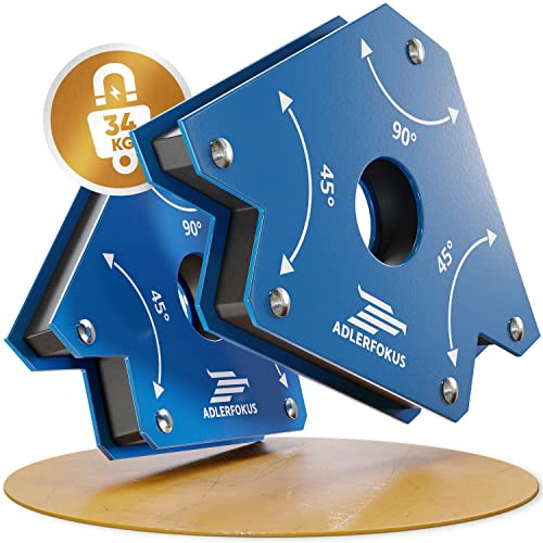Adlerfokus 2× Schweißmagnet [Kraftvoll] Schweißwinkel Set 34kg Haftkraft | Magnetwinkel mit 45°, 90°, 135° - Schweißzubehör - Winkelmagnet für Schweißer - Schweissmagnet zum Heften