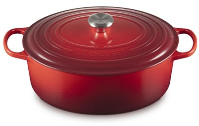 Le Creuset Signature Gusseisen-Bräter mit Deckel, Ø 33 cm, Oval, Für alle Herdarten und Induktion geeignet, Volumen: 7,5 l, 6,595 kg, Kirschrot, 21178330602430