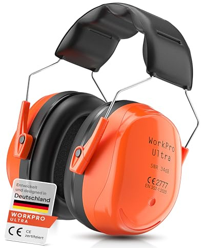 Senner ® WorkPro Ultra | Gehörschutz für Arbeit und Freizeit – Größenverstellbare Ohrenschützer - Hochwertige Lärmschutz Kopfhörer mit SNR von 34 dB - Kapselgehörschutz Schwarz/Orange - Unisex