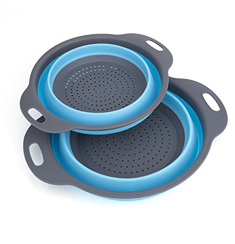 Diealles Faltbarer Seiher, 2 Stück Faltbare Abtropfsieb Silikon Faltbarer Nudelsieb Faltbar Silikon Filter Gemüse Frucht Korb Für Küchenzubehör Set (Blau)
