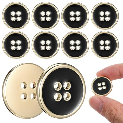 VILLCASE 10 Stück Metallknöpfe 20mm, Runde 4-Loch Knöpfe Metall für Bekleidung, DIY-Projekte, Anzüge, Mäntel, Handgemachte Knöpfe, Schwarz/Gold