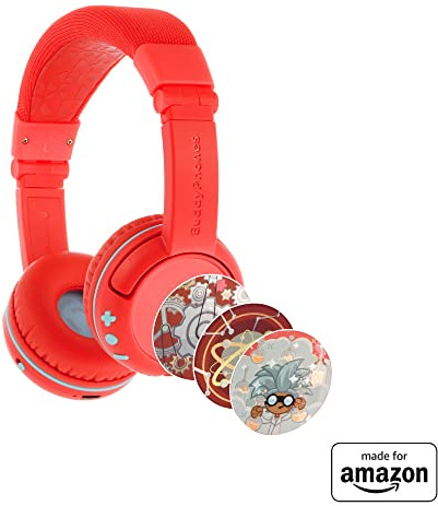Brandneu und „Made for Amazon“: Bluetooth-Kinderkopfhörer BuddyPhones PlayTime mit Lautstärkebegrenzung (Alter: 3-7 Jahre), Rot