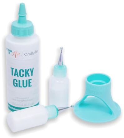 Craftelier - Klebeset für Scrapbooking und Basteln | Tacky Glue 120 ml + Klebestift Halter Türkis + 2 Flaschen mit Ultrafine Applikator 15 ml | Ungiftig und Mehrzweck-Kleber