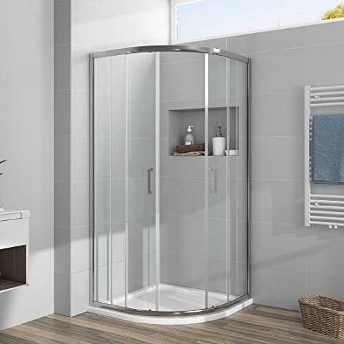 EMKE Duschkabine 90x90 Viertelkreis Runddusche Duschabtrennung Schiebetür Dusche Komplett Duschkabine Eckeinstieg Duschtür Duschwand 5 mm NANO Glas Rund Dusche 90 cm