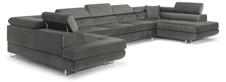 COMFORTINO FURNITURE Ecksofa mit Schlaffunktion Big PASTI U-Form, Sofa Couch mit Bettkasten, 3-Sitzer Eckcouch, Schlafsofa für Wohnzimmer, Big Sofa Couch mit Schlaffunktion (Dunkelgrau)
