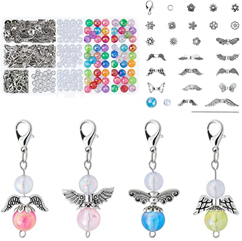 I LOVE MOM Schutzengel Anhänger, Schlüsselanhänger Perlenengel für DIY Hochzeit Basteln, Engel Charme für Weihnacht Taufe Kommunion, Geschenk