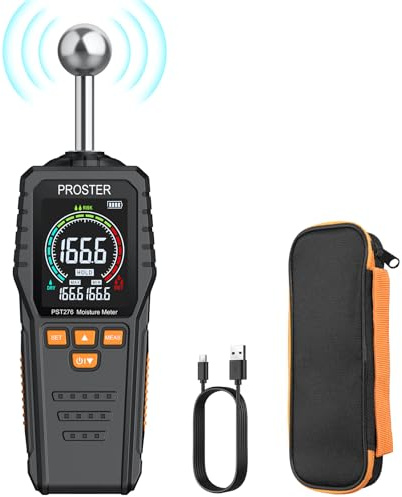 Proster Feuchtigkeitsmessgerät Wand Kugelform Sphärisches wiederaufladbares Feuchtemessgerät Mauerwerk mit LCD Bildschirm für Wände Mauerwerk 0-40mm Analysetiefe (Schwarz Orange)