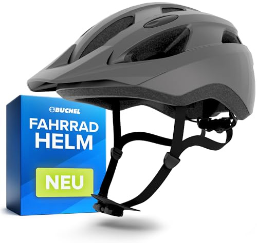 BÜCHEL Fahrradhelm mit In-Mould-Technologie – für Kinder & Erwachsene | Cam Lock, Kinnpolsterung & Fliegennetz – Größen M 52–57 cm & L 58–61 cm – Schwarz, Weiß, Grau, Blue, Neon Gelb