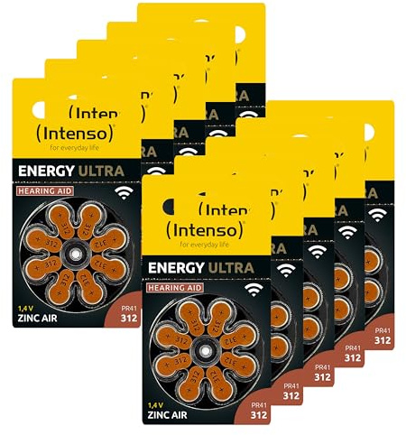 Intenso Energy Ultra Hörgerätebatterien Typ 312 Braun - 80er Pack PR41 | Zink-Luft Knopfzellen mit 1,45V Spannung, langlebige Energie für Hörgeräte, müheloser Austausch im 80er Blister