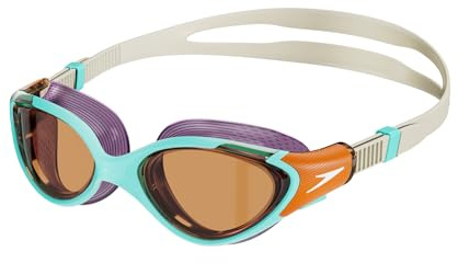 Speedo Damen Biofuse 2.0 Schwimmbrille | Design für Damen | Patentierter Verstellmechanismus | Anti-Beschlag | Wasserdicht | Bequemer Sitz Marine Blue/Pumpkin Spice/Pale One Size
