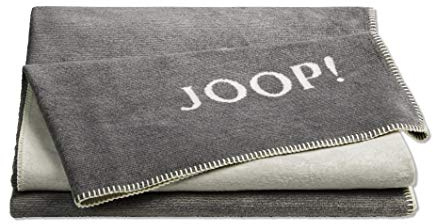 Joop!® Melange-Doubleface, flauschig-weiche Kuscheldecke in Graphit-Ecru | Wohndecke aus Baumwoll-Mischgewebe, weiße Tagesdecke in Melange-Optik, Sofa-Decke in 150x200 cm, Made in Germany, OEKO-TEX