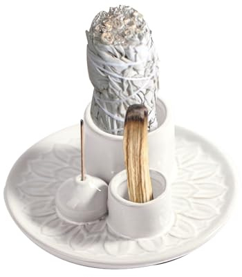 IMEEA Räucherstäbchenhalter Keramik Räucherschale für Palo Santo & Salbei | 4-in-1Räucherschale,Geeignet für Räucherrituale Meditation Yoga Wohnzimmer Schlafzimmer Arbeitszimmer