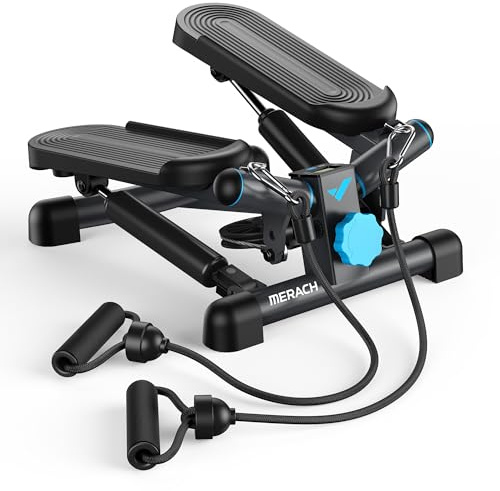 MERACH 2-in-1 Stepper für Zuhause, leiser Mini-Stepper Swing, 150 kg mit LCD-Display, Fitness-Stepper mit Power-Seilen, für Beine, Arme, Po Training