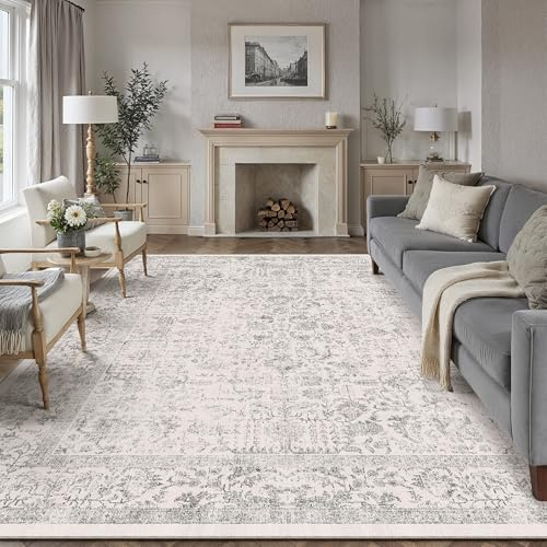 HUGEAR Vintage Grau Waschbarer Teppich Wohnzimmer 240x300cm Retro Rugs for Living Room Weich rutschfest Groß Tepich Kurzflor Schlafzimmer Carpet Living Room Bedroom Esszimmer Teppiche Büro