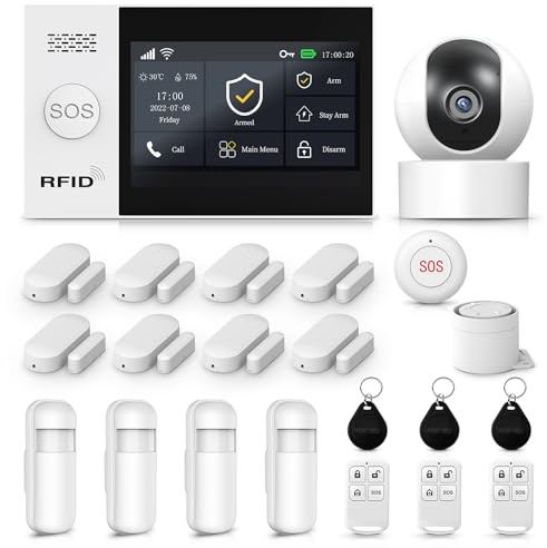 LWOHSI Haus Alarmanlage,WLAN+4G Sicherheitssystem mit 4,3-Zoll Touchscreen,3MP HD Sicherheitskamera,DIY Tür-/Fenstersensoren, Bewegungsmelder,App-Echtzeitbenachrichtigungen,kompatibel mit Alexa