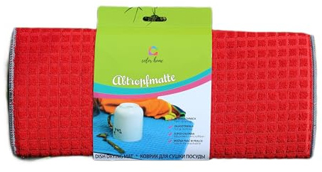 Colorhome Abtropfgestell Geschirr Abtropfmatte - 39 x 49 cm - Mikrofaser - Beidseitig Maschinenwaschbar - Rot Grau