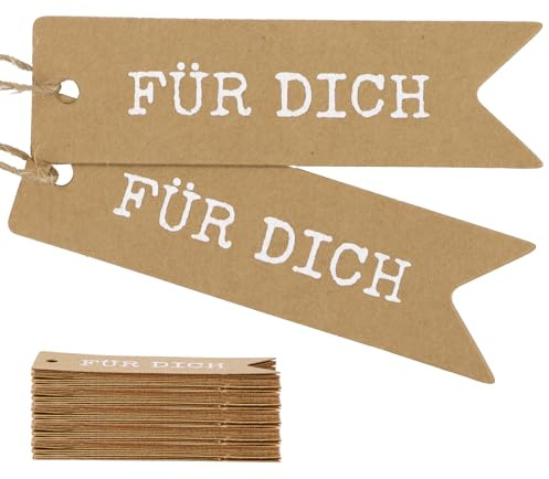 MEJOSER 50 Stück Für Dich Anhänger 2x7cm Geschenkanhänger Weihnachten Hochzeit Geburtstag Etiketten Tags Babyparty Kommunion Taufe Deko Label mit Schnur