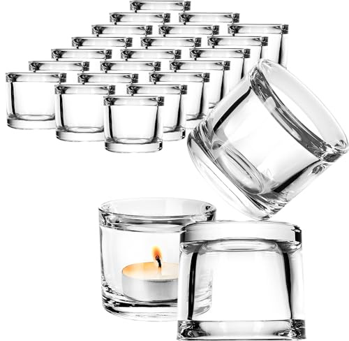 Edle Teelichthalter (gewählte Stückzahl: 24) Glas Set, Windlicht | Teelichtglas für kleine Teelichter - Teelicht Gläser für Hochzeit, Tischdeko, Feier und gemütliche Abende