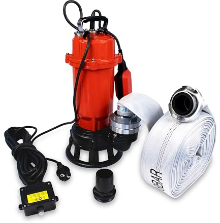 Grafner Profi Fäkalienpumpe 550 Watt mit Schneidwerk und 30m Schlauch, Schwimmschalter, 10000 l/h, Kupplung, 50 mm Fremdkörper, Schmutzwasserpumpe mit Zerkleinerer und C-Schlauch, Tauchpume Fäkalien