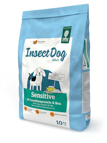 Green Petfood InsectDog Sensitive (1 x 10 kg) | Adult | Premium Trockenfutter für ausgewachsene Sensible Hunde | Insektenprotein als einziges tierisches Protein | weizenfrei | Hundefutter | 1er Pack