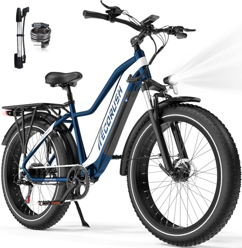 ECORUSH E Bike, Ebike mit 48V 13Ah/20Ah Batterie, Elektrofahrräder 26 * 4.0 Zoll, E-Bike 250W Motor & 25km/h, E Mountainbike 7-Gang Getriebe mit LCD-Display