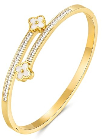 Joo&Rind Kleeblatt Armband Gold Damen - 18K Vergoldet Armreif Vierblättriges Kleeblatt Edelstahl Armreifen Damen - Schmuck Geschenk für Frauen Geburtstag Muttertag Valentinstag