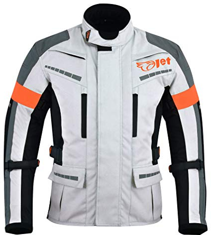 Jet Motorradjacke Herren Mit Protektoren Textil Wasserdicht Winddicht Silber Grau (M (EU 48-50))