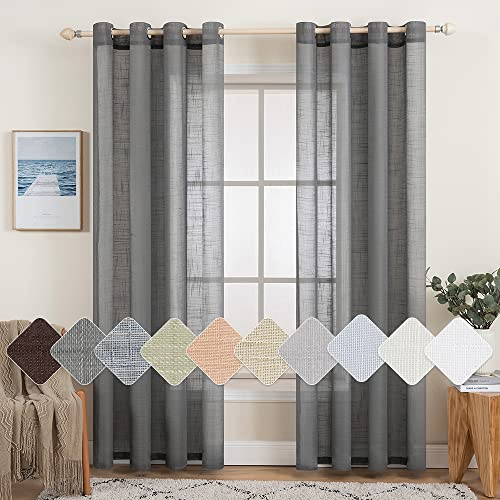MIULEE Leinenoptik Voile Vorhänge Ösen 2er Dunkelgrau 140x225cm | Transparente Voile Vorhänge mit Leinenoptik & Ösen, lichtdurchlässig, modern dekorativ für Wohnzimmer und Schlafzimmer