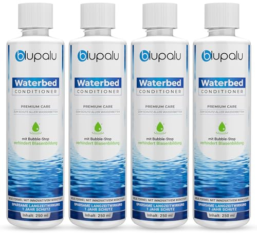 blupalu Wasserbett Conditioner Premium Care – 4x 250ml – Wasserbetten Konditionierer gegen Gerüche & Algen, Pflege für alle Wassermatratzen & Systeme aller bekannten Hersteller
