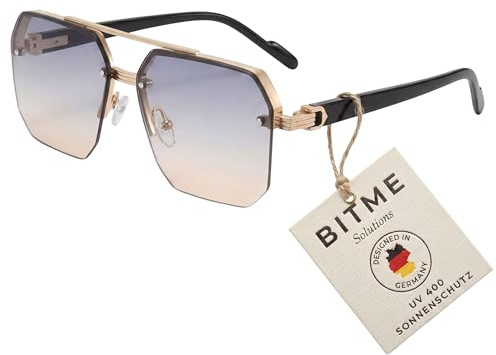 BitME Solutions Vintage Sonnenbrille Damen & Herren – Große Gläser – Retro Sonnenbrille Rechteckig – [UV400 Schutz] – Eckige Oversized Brille 90er Jahre Design für Festival & Party – Schwarz