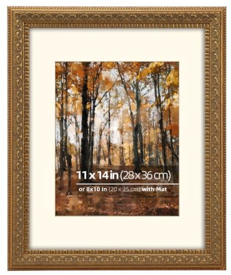 Eitida 28x36 cm Antik Gold Verziert Vintage Klassischer Bilderrahmen, mit Passepartout für 20x25 cm Kunst, Gemälde oder Zeichnung, Echtglas Schutz, Horizontal oder Vertikal Display