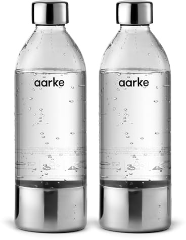Aarke 2er-Pack PET-Flaschen für Wassersprudler Carbonator 3, BPA-frei mit Details in Edelstahl, 1000ml