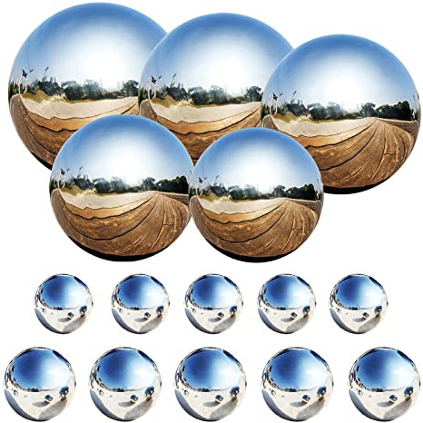 Counius 15 Stück Edelstahl Gartenkugel Schwimmende Teichkugeln 25-120 mm Spiegelpoliert Hohlkugel Reflektierende Gazing Ball,Nahtlose Dekokugel Spiegelkugel für Hausgarten Ornament Party Dekoration