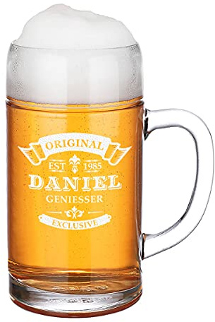 polar-effekt Maßkrug mit gravierten Wunschmotiv - Bierglas 1000 ml - Personalisiert mit Namen - Bierkrug Oktoberfest - Geschenk zum Geburtstag - Perfekt für Papa, Opa