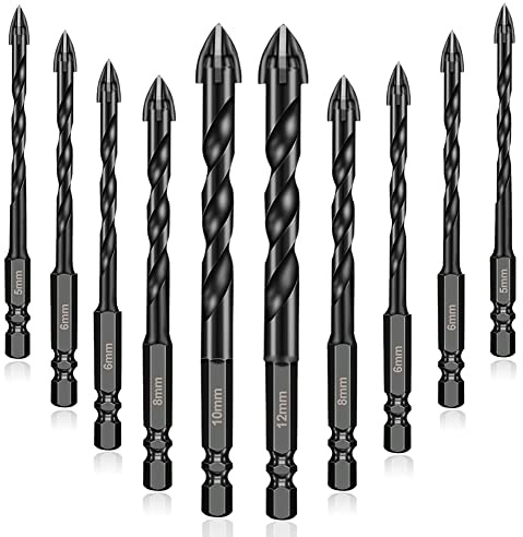 ASNOMY 10pcs Fliesenbohrer Betonbohrer Set, Glasbohrer Keramikbohrer mit Sechskantschaft Steinbohrer Glasbohrersatz Fliesenbohrer-Set für Glas Fliesen Spiegel Beton