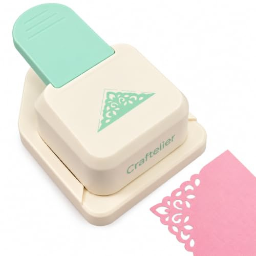 Craftelier - Filigraner Eckenstanzer mit Druckhebel zum Stanzen von Papier und Pappe | Speziell für Scrapbooking | Größe der Form 40,5 x 40,5 x 62 mm