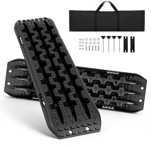 Herrselsam 2 Stücke Sandbleche Offroad Traktionsmatte Kunstoff Anfahrhilfe Recovery Board Tracks mit Aufbewahrungstasche und Installationstool，10T Last für Geländewagen Wohnmobil PKW LKW